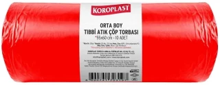 Koroplast 55x60 Cm Orta Boy İpli Tıbbi Atık Çöp Poşeti 10''lu Kırmızı St01500412