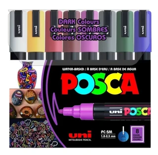 Uni Posca 1.8-2.5 Su Bazlı Markör Kalem Koyu Renkler 8"li Pc-5m 8c
