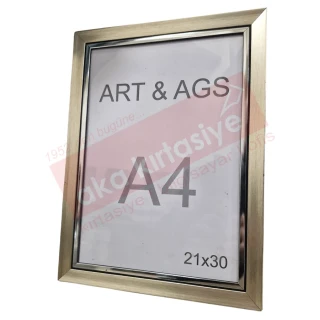 Art&ags A4 22 Mm Ahşap Görünümlü Çerçeve Gümüş Paspartulu Gümüş