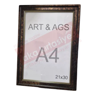 Art&ags A4 35 Mm Ahşap Görünümlü Çerçeve Altın Yaldızlı Kahve