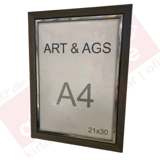 Art&ags A4 22 Mm Ahşap Görünümlü Çerçeve Gümüş Paspartulu Füme