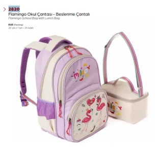 Mileo Flamingo Okul Çantası + Beslenme Çantası 2820