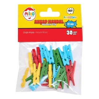 Mileo 25 Mm Ahşap Mandal Renkli 30 Lu 1827