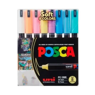 Uni Posca 0.7 Su Bazlı Markör Kalem Soft Renkler 8"li Pc-1mr 8c