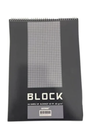 Bayındır A4 Spiralli Karton Kapak Bloknot 60 Gr Beyaz Kağıt Kareli 40 Yp