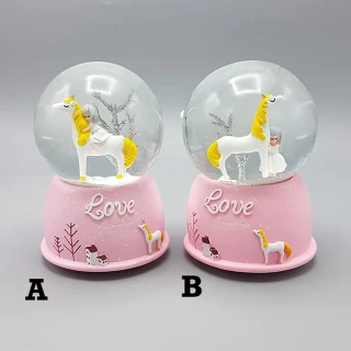 Mini Pembe Kar Küresi - Sevimli Unicorn ve Kız Tasarımlı - Işıklı
