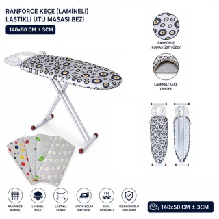 Ranforce Keçe Ütü Masası Bezi - Lastikli - Lamineli - 140x50 cm