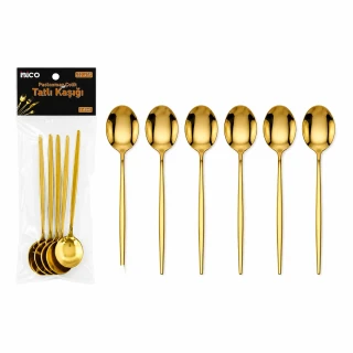 6 Parça Tatlı Kaşığı Seti - Gold Renk - Paslanmaz Çelik
