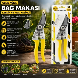 Çelik Ağızlı Bağ Makası - Güvenli Kilit Sistemi - Ergonomik Kulp