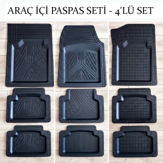 Araç İçi Paspas Seti - 4'lü Set - Karışık Desenler - Kauçuk - Kaymaz Yüzey