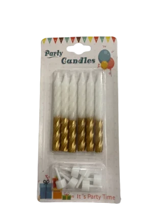 Nedi 8 Cm Burgulu Çubuk Mum Altın-beyaz 6"lı Jw3016c