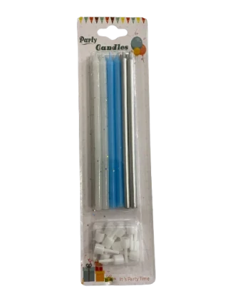 Nedi 13 Cm Simli Çubuk Mum 6"lı Beyaz-mavi-gümüş Jg2007c-15