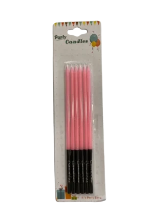 Nedi 16 Cm İnce Çubuk Mum Siyah Altlı Pembe 6"lı Jg2055-13