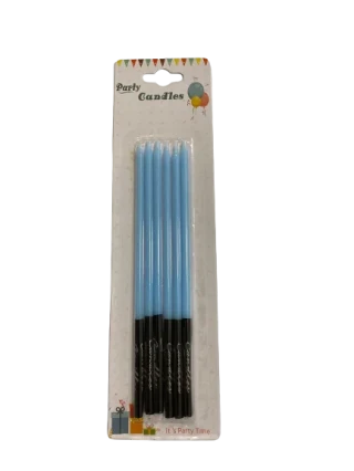 Nedi 16 Cm İnce Çubuk Mum Siyah Altlı Mavi 6"lı Jg2055-9