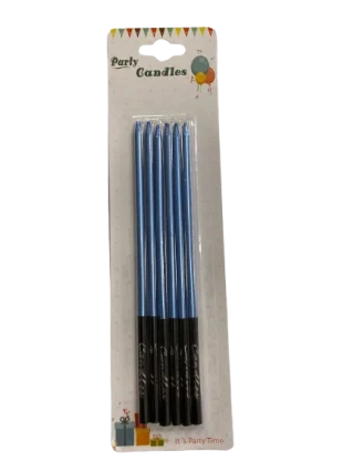 Nedi 16 Cm İnce Çubuk Mum Siyah Altlı Metalik Mavi 6"lı Jg2055-14