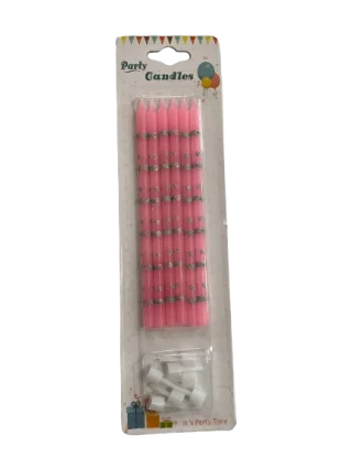 Nedi 13 Cm Simli Çizgili Puantiyeli Mum Gümüş Pembe 6"lı Jg2073c-2
