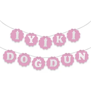Nedi Strafor Süs Dikdörtgen "iyiki Doğdun" Yazısı Pembe 12040