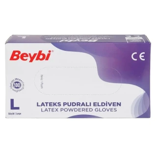 Beybi Lateks Pudralı Muayene Eldiveni Large Beyaz 100"lü