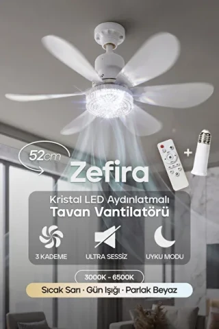 Feny Fn-f82 Zefira 3 Kademeli Ultra Sessiz Uyku Modlu Led Tavan Pervane Vantilatör