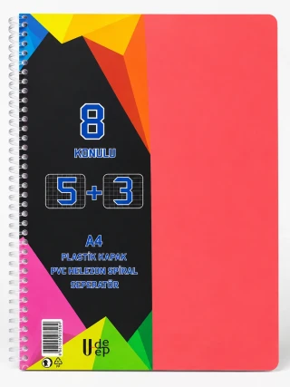 U-deep A4 Pp Kapak Spiralli Defter 5+3 Bölmeli 200 Yp
