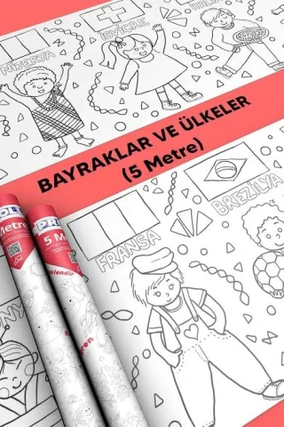 Proll 500cm X 60cm Ülkeler ve Bayraklar Dev Boyama Kağıdı