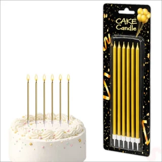 Nedi 19cm İnce Çubuk Mum Kartelalı 6"lı Gold 7138-g