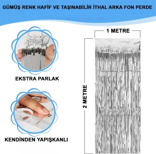 Gümüş Metalize Saçaklı Fon Perde