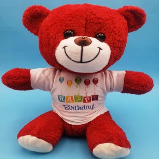 Happy Birthday Tişörtlü Peluş Kırmızı Ayıcık