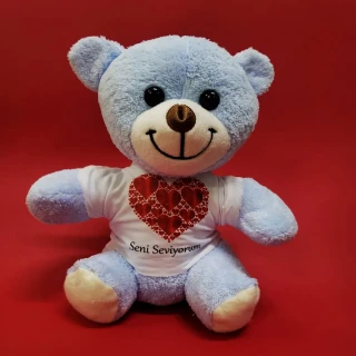 Kalpli Seni Seviyorum Yazılı Tişörtlü Peluş Ayıcık