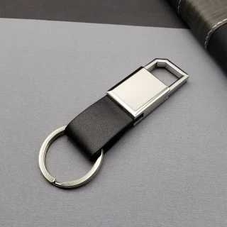 Deri Siyah Gümüş Metal Anahtarlık
