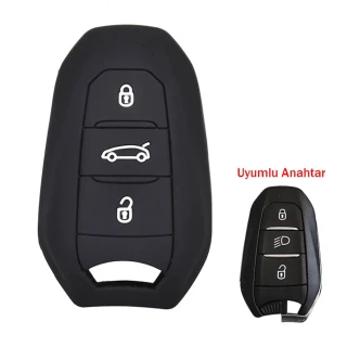 Peugeot 208 308 508 3008 5008 Uyumlu Silikon Oto Anahtar Kumanda Kabı Kılıf Siyah
