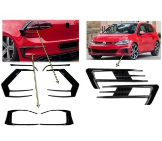 Volkswagen Golf 7 Uyumlu Ön Tampon Sis Izgarası Arka Stop Ve Tampon Çıtası Seti 8 Parça Parlak Siyah