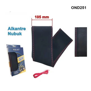 Alcantra Nubuk Kumaş Dikme Direksiyon Kılıfı 105mm 38-40cm Kırmızı Dikişli Siyah