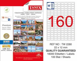 Tanex 22x12 Laser Etiket 100 Lü Tw-2280