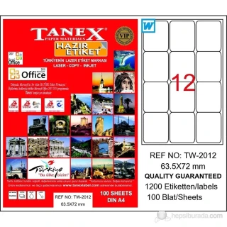 Tanex 63.5x72 Laser Etiket 100"lü Tw-2012