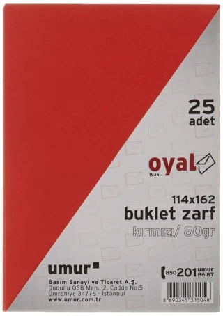 Oyal 114x162 Buklet Tipi Davetiye Zarfı 25"li 80 Gr M.renkler