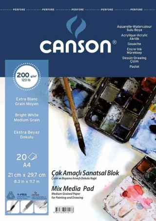 Canson A4 Çok Amaçlı Sanatsal Blok Spiralli Dokulu 200 Gr 20020a4js