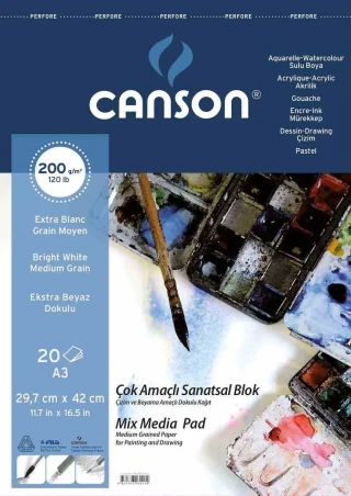 Canson A3 Çok Amaçlı Sanatsal Blok 20 Sy 200 Gr Fcns2002a3us